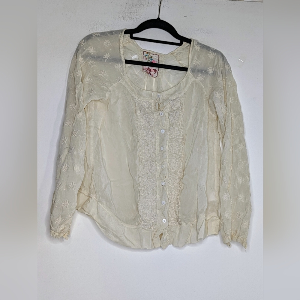 Johnny Was • Sheer Embroidered Long Sleeve Top HOLE